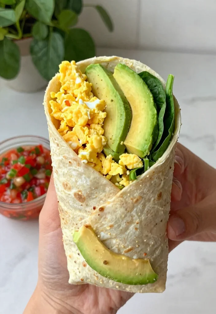 16 High Protein Low Carb Lunch Ideas - Quick & Satisfying - 2. Egg and Avocado Wrap 1