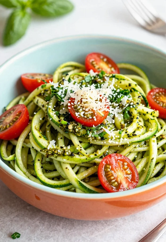 16 High Protein Low Carb Lunch Ideas - Quick & Satisfying - 8. Zucchini Noodles with Pesto 1