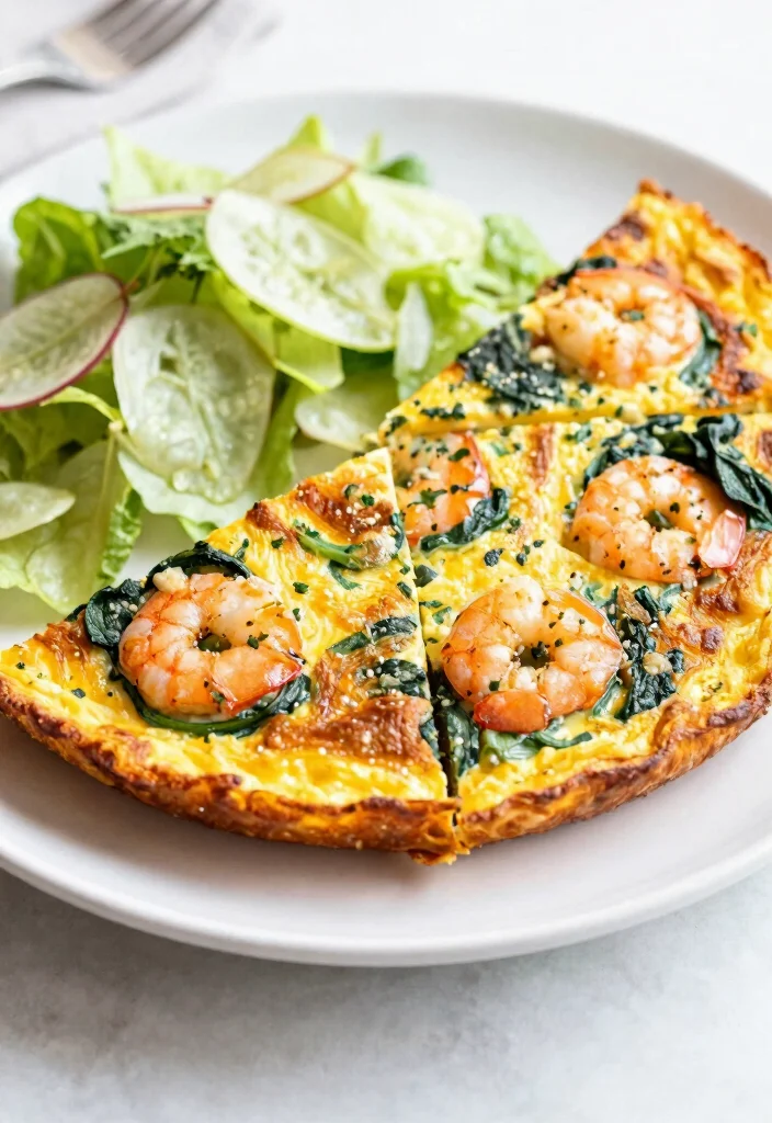 16 High Protein Low Carb Shrimp Recipes - Quick & Elegant Dishes - 10. Shrimp and Spinach Frittata 1
