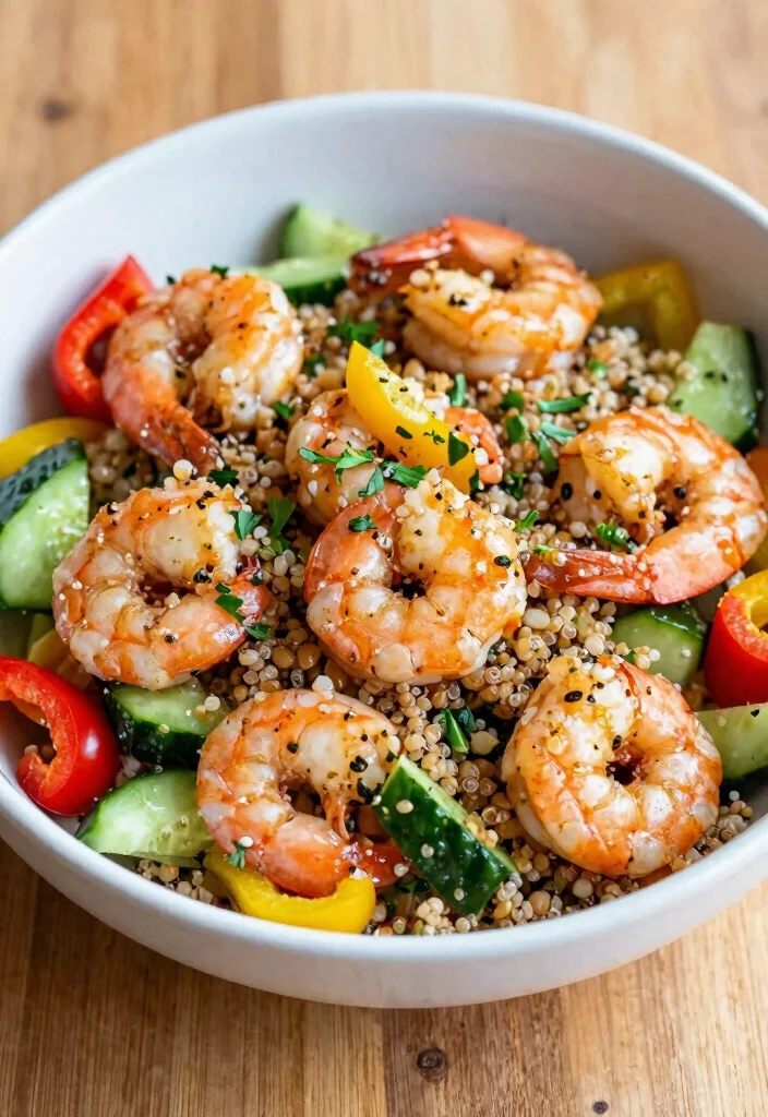 16 High Protein Low Carb Shrimp Recipes - Quick & Elegant Dishes - 15. Garlic Shrimp and Quinoa Salad 1