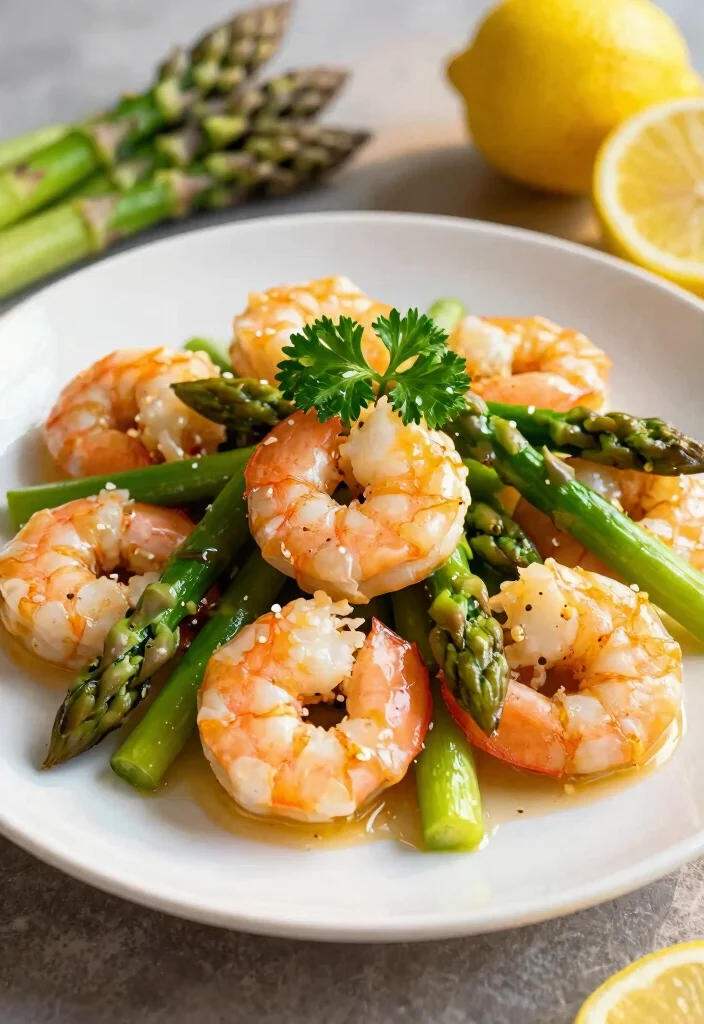 16 High Protein Low Carb Shrimp Recipes - Quick & Elegant Dishes - 4. Lemon Garlic Shrimp with Asparagus 1