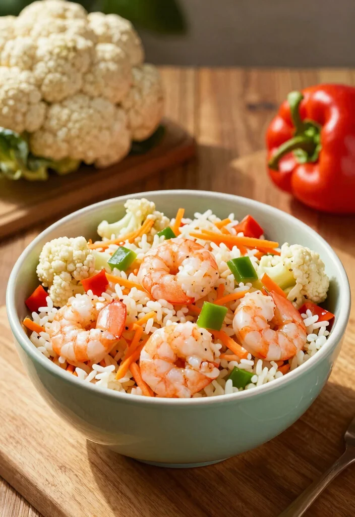 16 High Protein Low Carb Shrimp Recipes - Quick & Elegant Dishes - 9. Shrimp and Cauliflower Rice Bowl 1