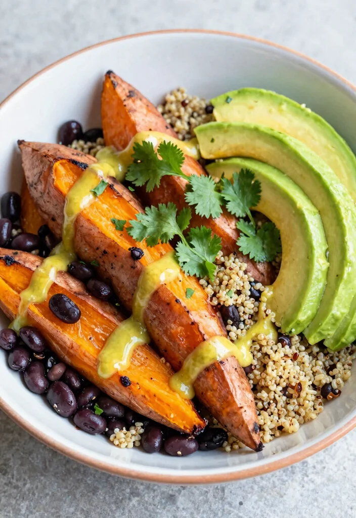 16 Vegan High Protein Low Carb Recipes - Plant-Based & Keto-Friendly - 15. Sweet Potato and Black Bean Bowl 1