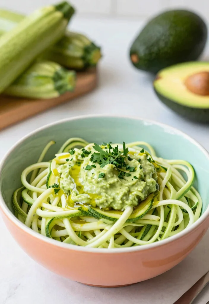 17 High Protein Low Carb Dairy Free Recipes - Allergy-Friendly Options - 5. Zucchini Noodles with Avocado Sauce 1