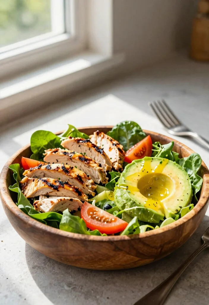 17 High Protein Low Carb Recipes Lunch - Office-Friendly Meals - 1. Grilled Chicken Salad with Avocado 1