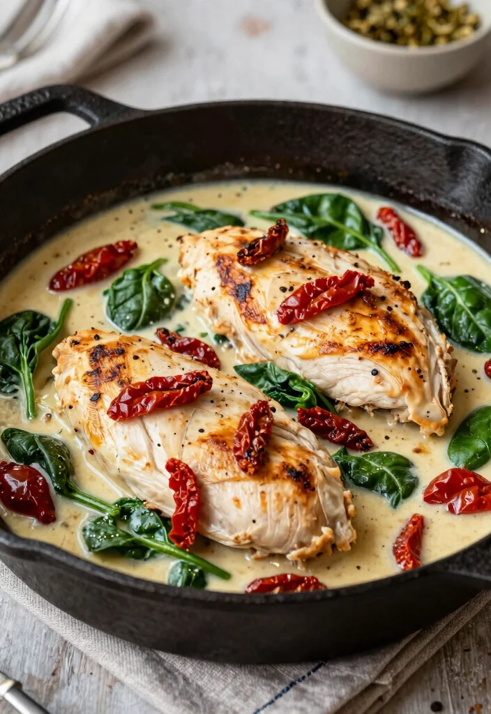 17 High Protein Low Carb Recipes Lunch - Office-Friendly Meals - 16. Tuscan Chicken Skillet 1