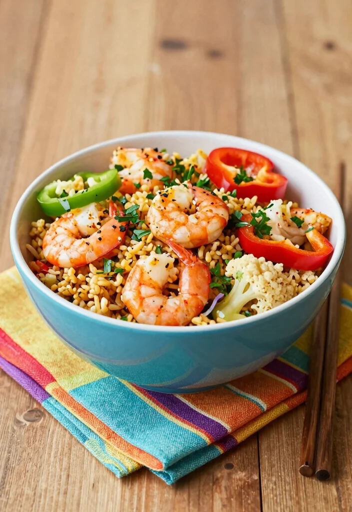 17 High Protein Low Carb Recipes Lunch - Office-Friendly Meals - 4. Spicy Shrimp and Cauliflower Rice Bowl 1