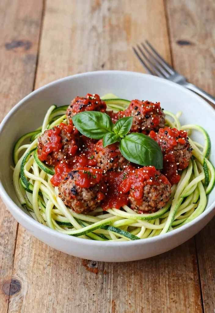 17 High Protein Low Carb Recipes Lunch - Office-Friendly Meals - 8. Zucchini Noodles with Meatballs 1
