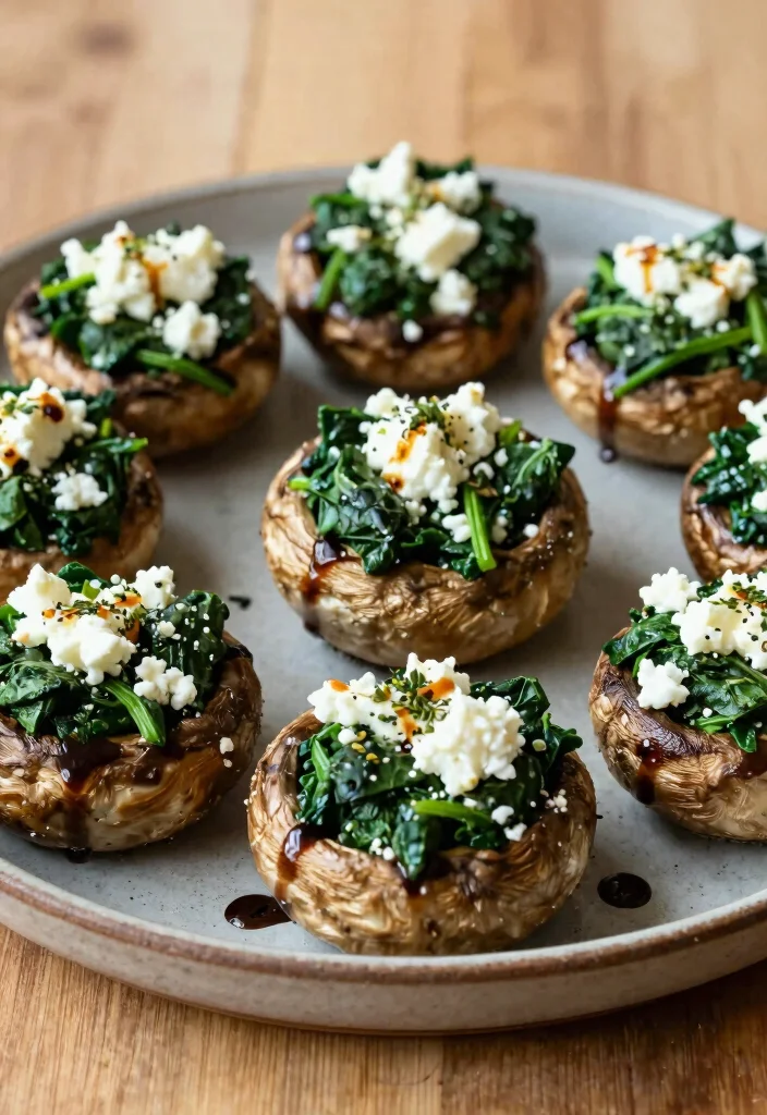 17 High Protein Low Carb Vegetarian Recipes - Complete Plant-Based Protein - 14. Spinach and Feta Stuffed Portobellos 1