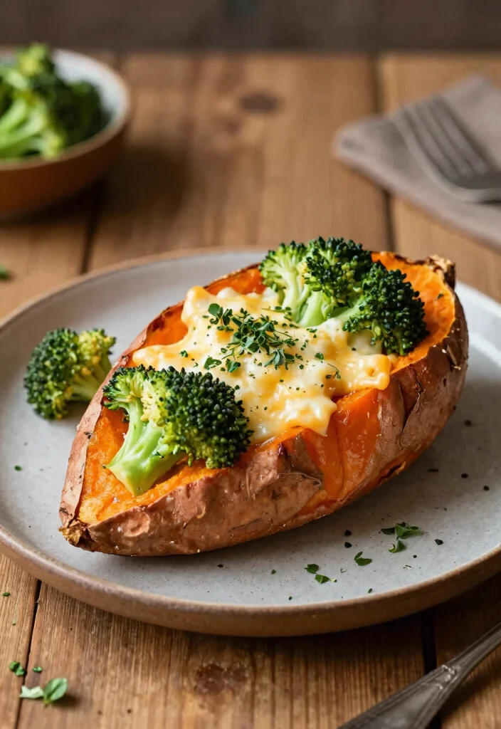 17 High Protein Low Carb Vegetarian Recipes - Complete Plant-Based Protein - 15. Broccoli and Cheese Stuffed Sweet Potatoes 1