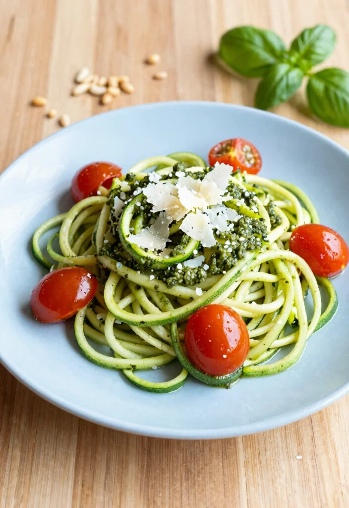 17 High Protein Low Carb Vegetarian Recipes - Complete Plant-Based Protein - 6. Zucchini Noodles with Pesto 1