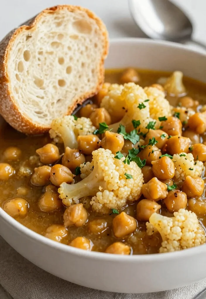 17 High Protein Vegetarian Slow Cooker Recipes - Set & Forget Meals - 12. Savory Cauliflower & Chickpea Stew 1