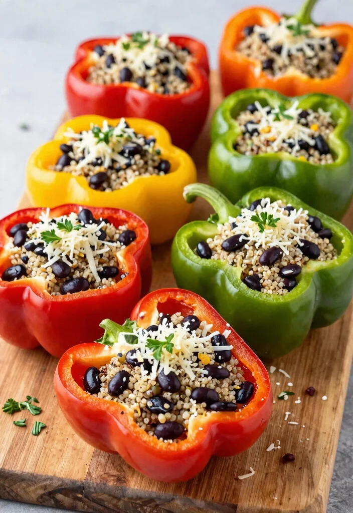 17 High Protein Vegetarian Slow Cooker Recipes - Set & Forget Meals - 5. Stuffed Bell Peppers with Quinoa & Black Beans 1