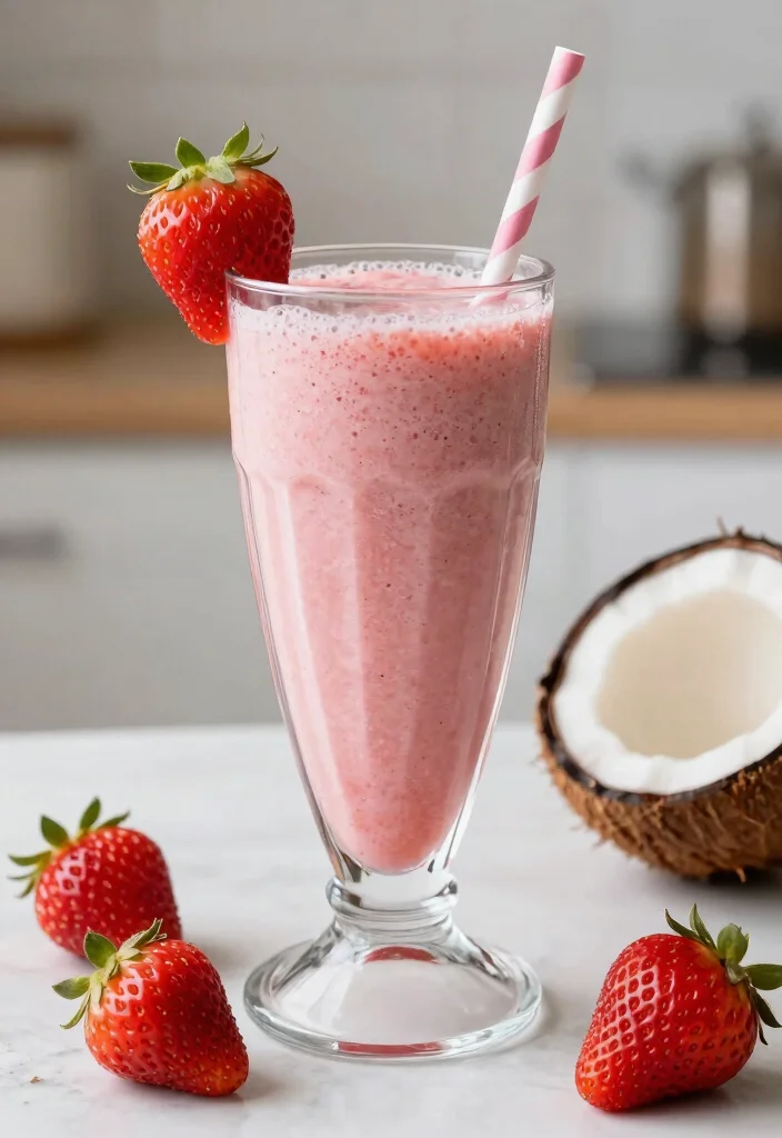 17 Low Calorie High Protein Smoothie Recipes - Quick & Healthy - 14. Strawberry Coconut Smoothie 1