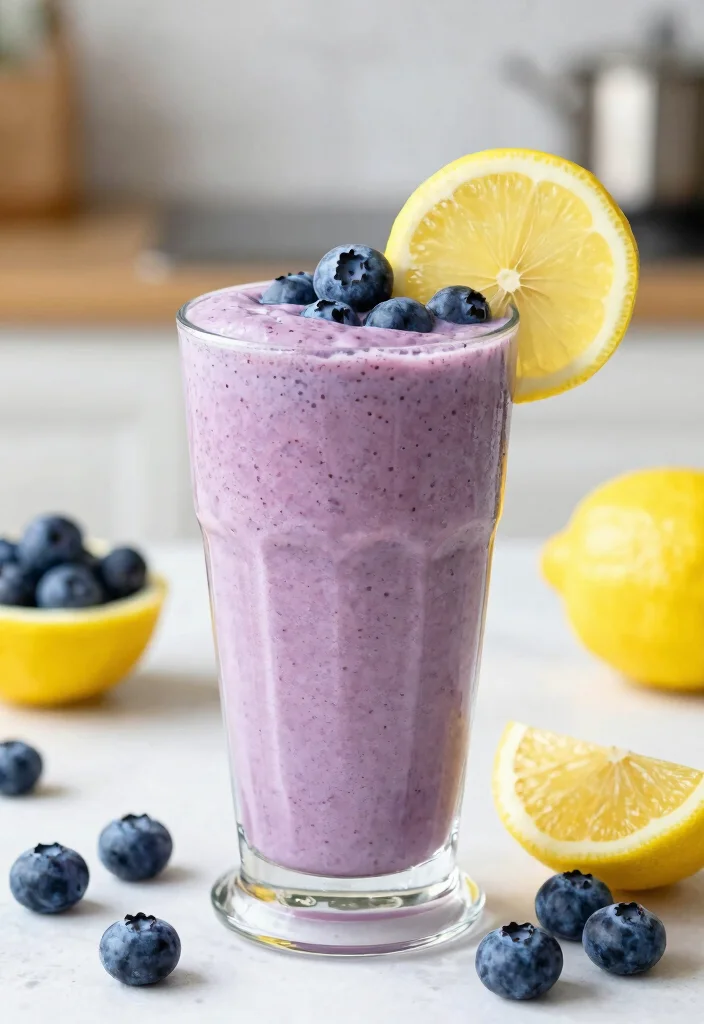 17 Low Calorie High Protein Smoothie Recipes - Quick & Healthy - 16. Lemon Blueberry Smoothie 1