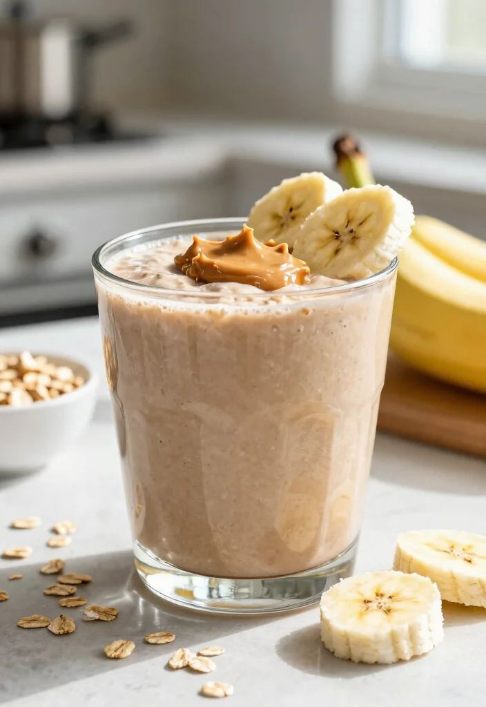 17 Low Calorie High Protein Smoothie Recipes - Quick & Healthy - 7. Peanut Butter Banana Oat Smoothie 1