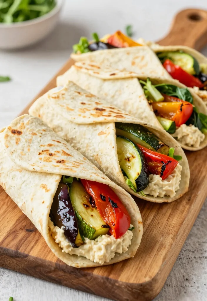 17 Vegan High Protein Recipes Meal Prep - Ready-To-Go Dinners - 14. Roasted Vegetable & Hummus Wraps 1