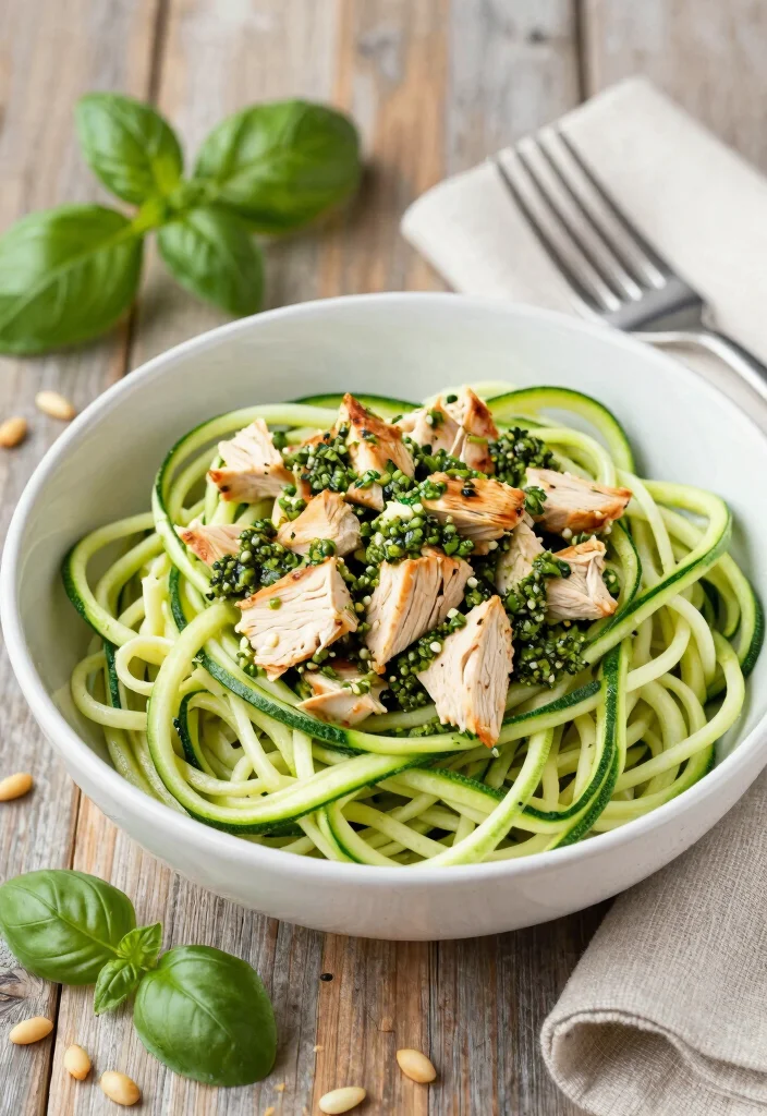 18 High Protein Low Carb Instant Pot Recipes - Quick & Easy Dinners - 5. Zucchini Noodles with Pesto Chicken 1