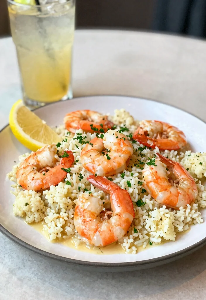 18 High Protein Low Carb Instant Pot Recipes - Quick & Easy Dinners - 6. Shrimp Scampi with Cauliflower Rice 1