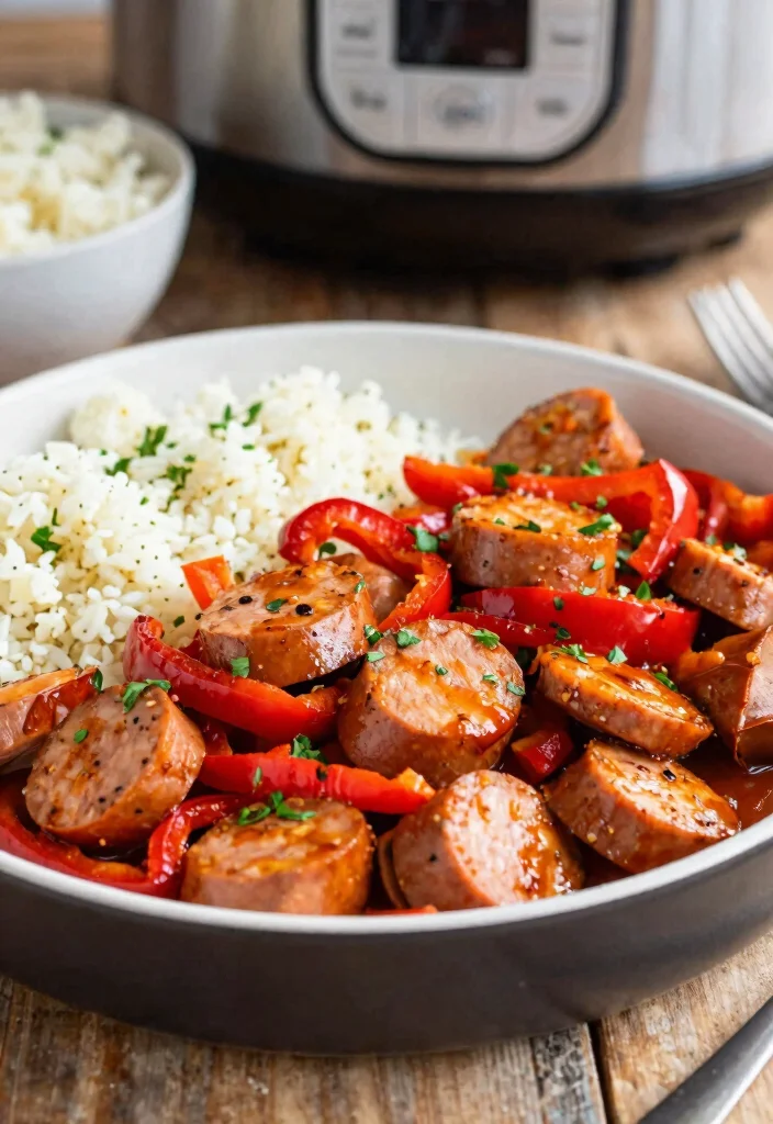 18 High Protein Low Carb Instant Pot Recipes - Quick & Easy Dinners - 8. Instant Pot Spicy Sausage and Peppers 1