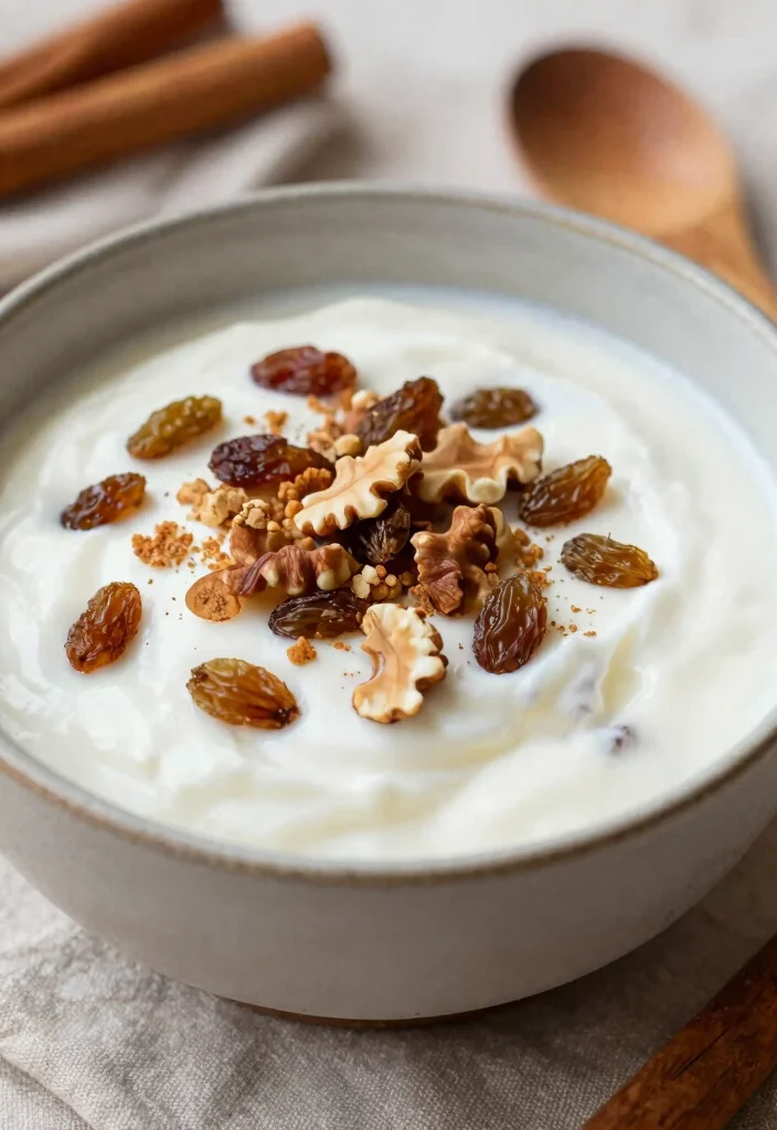 18 High Protein Low Carb Recipes Breakfast Greek Yogurt - Easy Mornings - 12. Cinnamon Raisin Yogurt Bowl 1