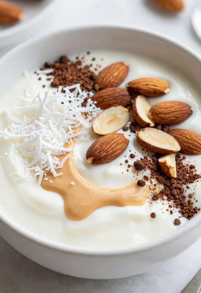 18 High Protein Low Carb Recipes Breakfast Greek Yogurt - Easy Mornings - 13. Almond Joy Yogurt Bowl 1