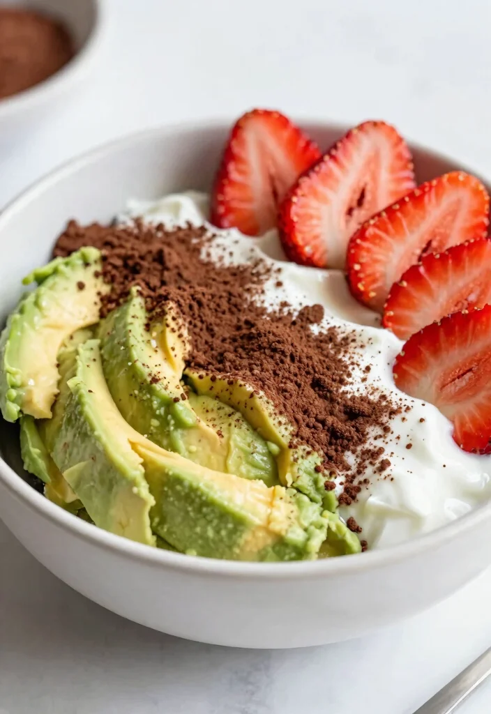 18 High Protein Low Carb Recipes Breakfast Greek Yogurt - Easy Mornings - 15. Chocolate Avocado Yogurt Bowl 1