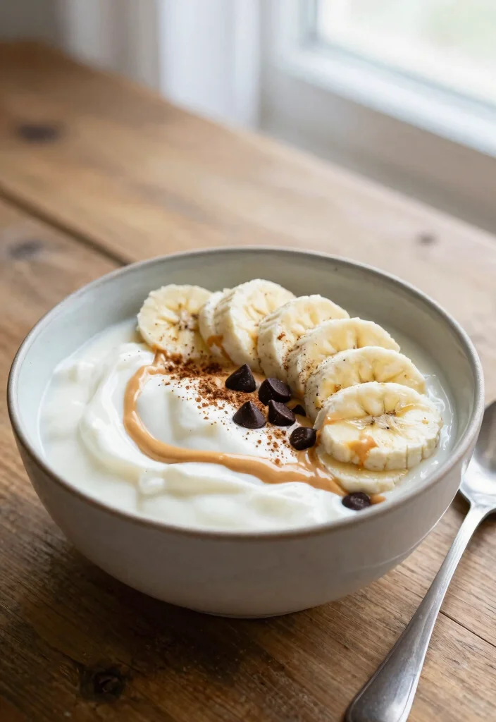 18 High Protein Low Carb Recipes Breakfast Greek Yogurt - Easy Mornings - 3. Peanut Butter Banana Yogurt Bowl 1