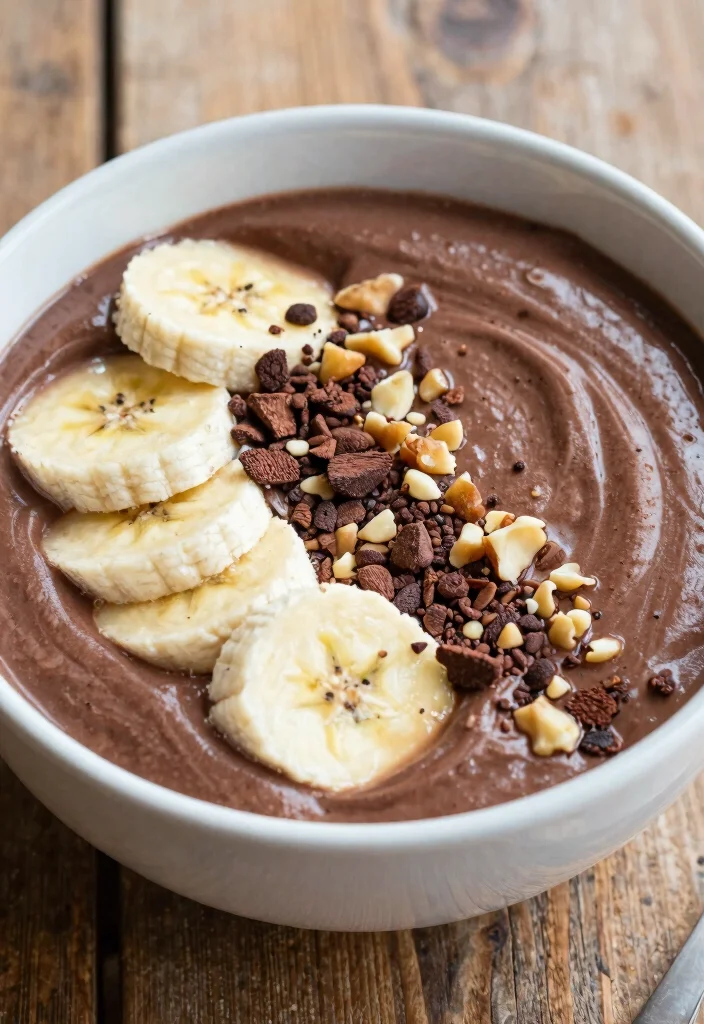 18 High Protein Low Carb Recipes Breakfast Greek Yogurt - Easy Mornings - 8. Chocolate Banana Smoothie Bowl 1