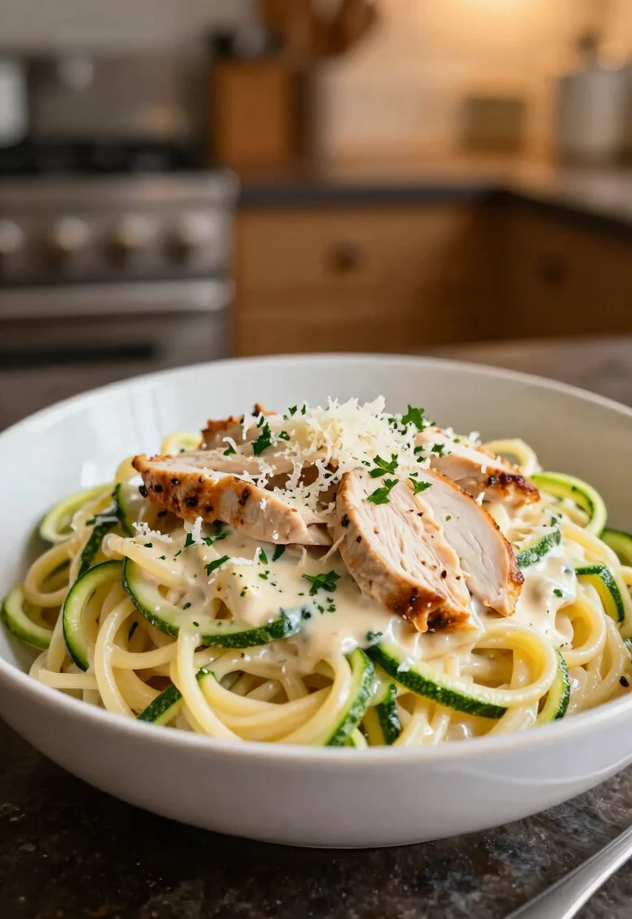 18 High Protein Low Carb Recipes Dinner - Easy Family Meals - 13. Chicken Alfredo with Zoodles 1