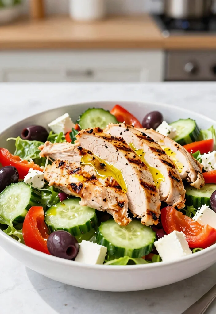 18 High Protein Low Carb Recipes Dinner - Easy Family Meals - 15. Greek Salad with Grilled Chicken 1