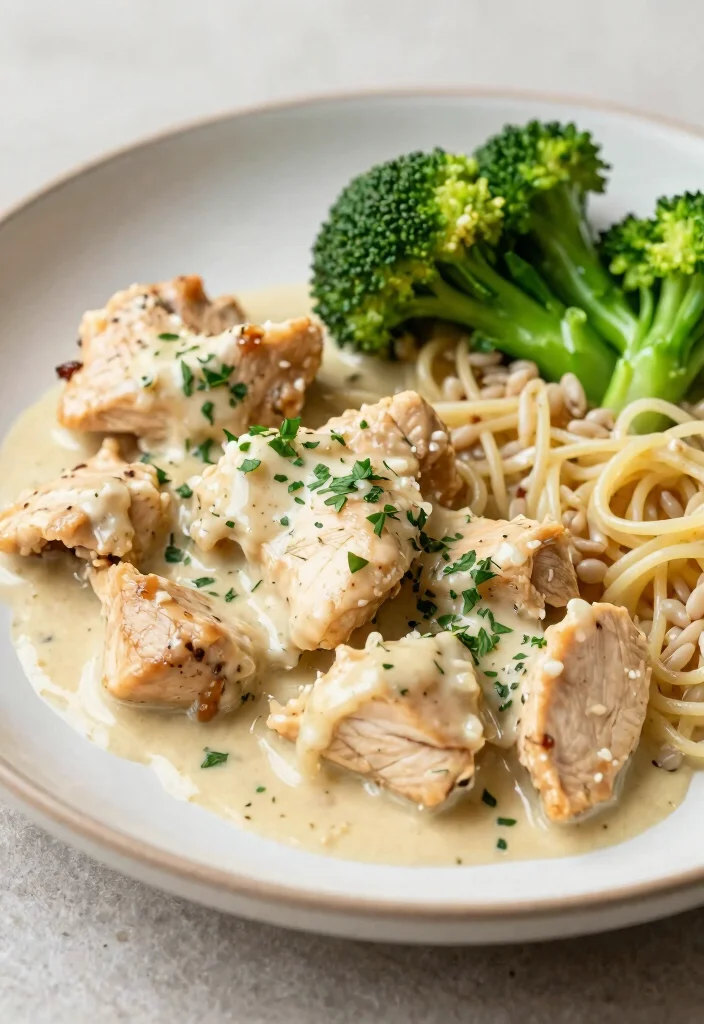 18 High Protein Low Fat Chicken Recipes - Lean & Delicious - 13. Creamy Garlic Chicken 1
