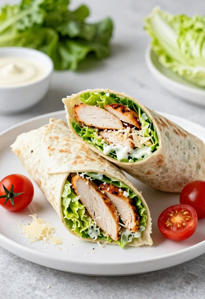 18 High Protein Low Fat Chicken Recipes - Lean & Delicious - 4. Chicken Caesar Salad Wraps 1