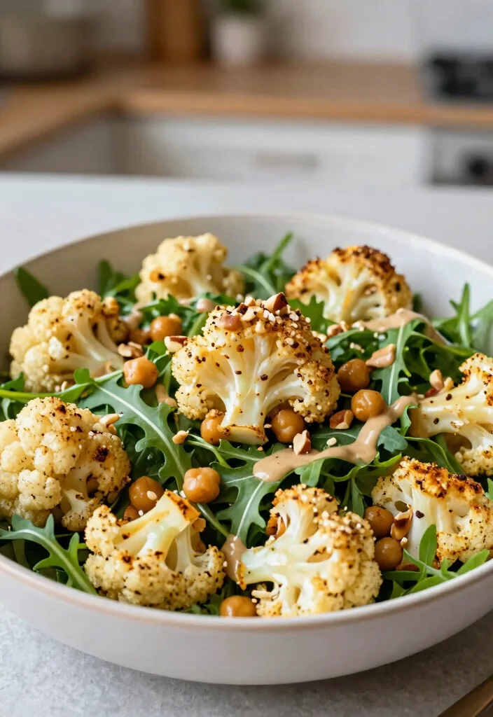 18 High Protein Salads Vegetarian - Fresh & Complete Meals - 13. Roasted Cauliflower & Chickpea Salad 1