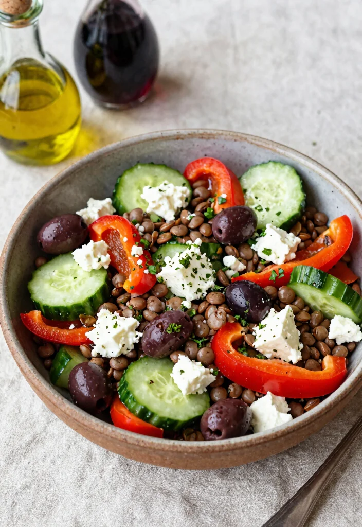 18 High Protein Salads Vegetarian - Fresh & Complete Meals - 2. Lentil & Feta Greek Salad 1