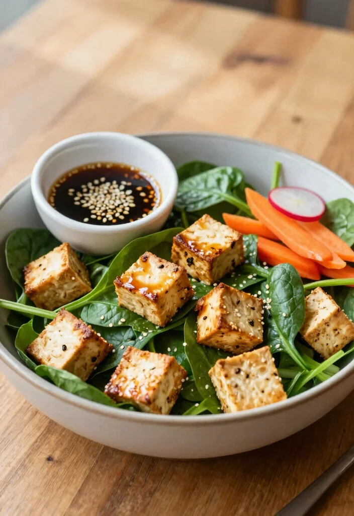 18 High Protein Salads Vegetarian - Fresh & Complete Meals - 4. Spinach & Tofu Salad 1