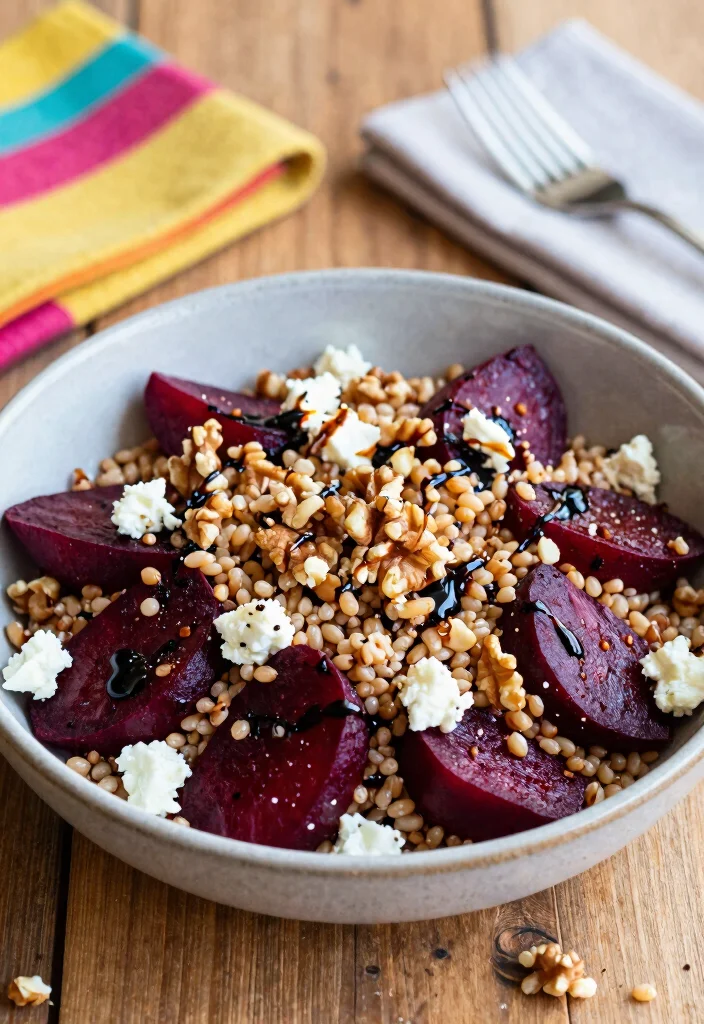 18 High Protein Salads Vegetarian - Fresh & Complete Meals - 9. Farro & Roasted Beet Salad 1