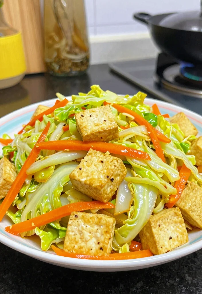 18 Vegetarian High Protein Low Carb Recipes - Meatless & Filling - 17. Cabbage and Tofu Stir-Fry 1