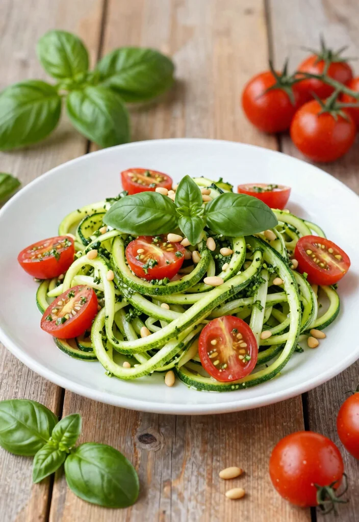 18 Vegetarian High Protein Low Carb Recipes - Meatless & Filling - 4. Zucchini Noodles with Pesto 1