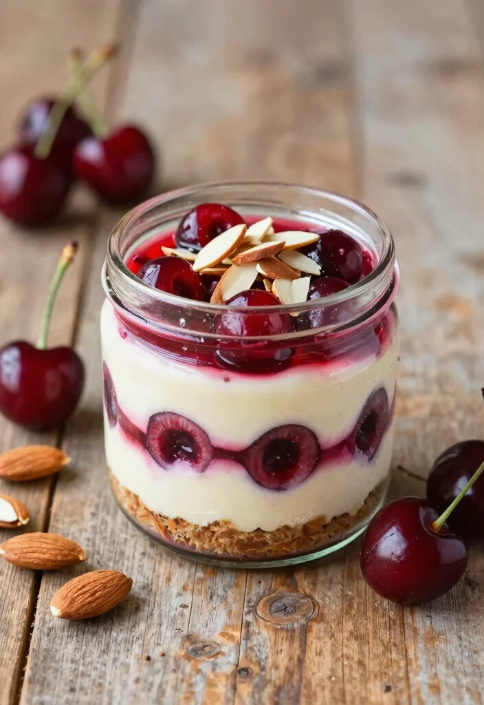 19 High Protein Cheesecake Jars - Creamy Dessert Parfaits - 19. Cherry Almond Cheesecake Jar 1