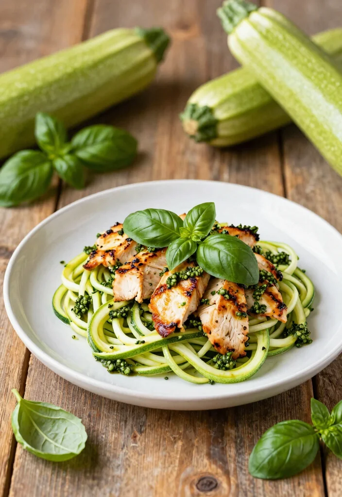 19 High Protein High Fiber Low Carb Recipes - Digestive-Friendly Meals - 1. Zucchini Noodles with Pesto and Grilled Chicken 1