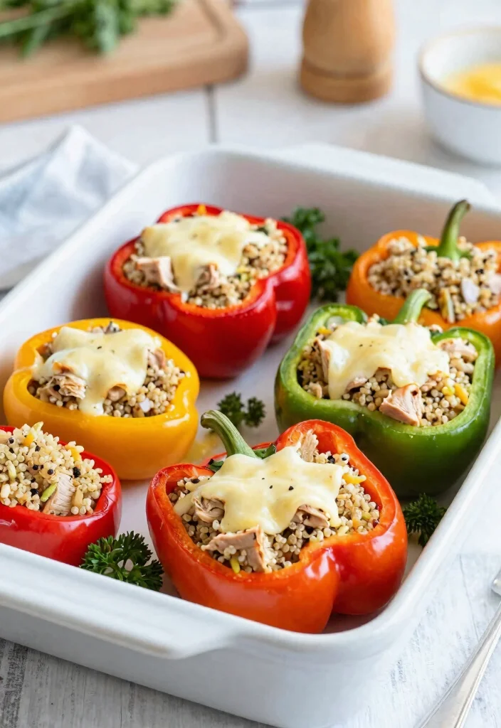 19 High Protein High Fiber Low Carb Recipes - Digestive-Friendly Meals - 10. Stuffed Bell Peppers with Quinoa and Turkey 1
