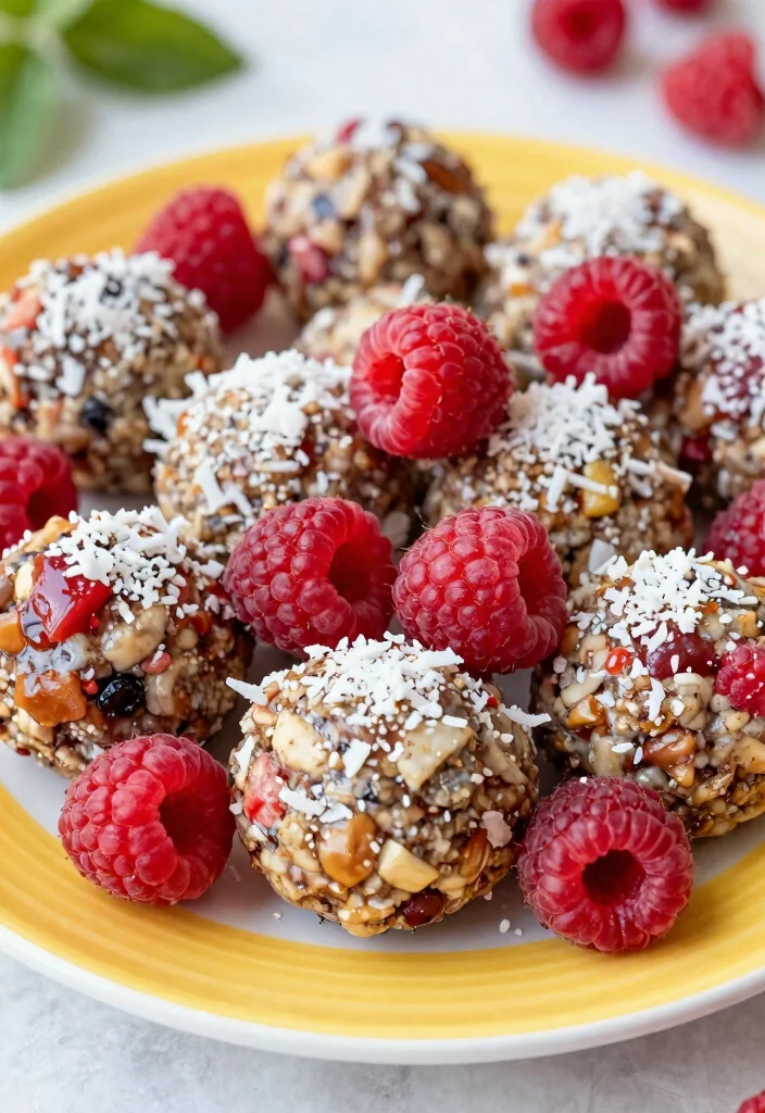 19 High Protein Low Carb Dessert Recipes - Guilt-Free Treats - 9. Raspberry Coconut Energy Bites 1