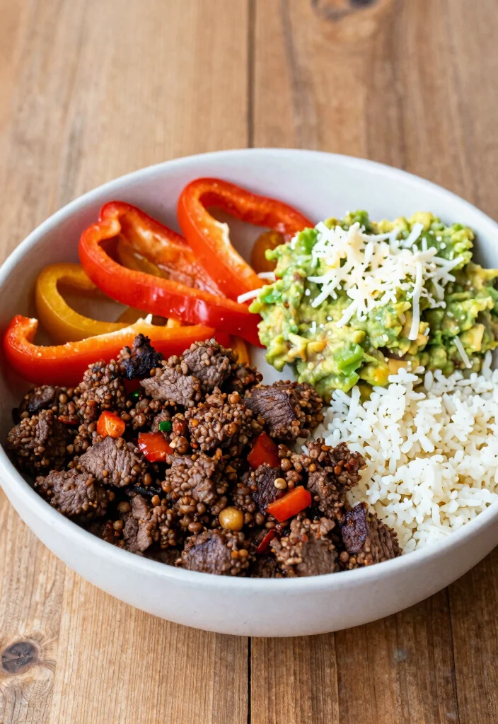 19 High Protein Low Carb Ground Beef Recipes - Versatile & Filling - 19. Beef and Pepper Fajita Bowl 1