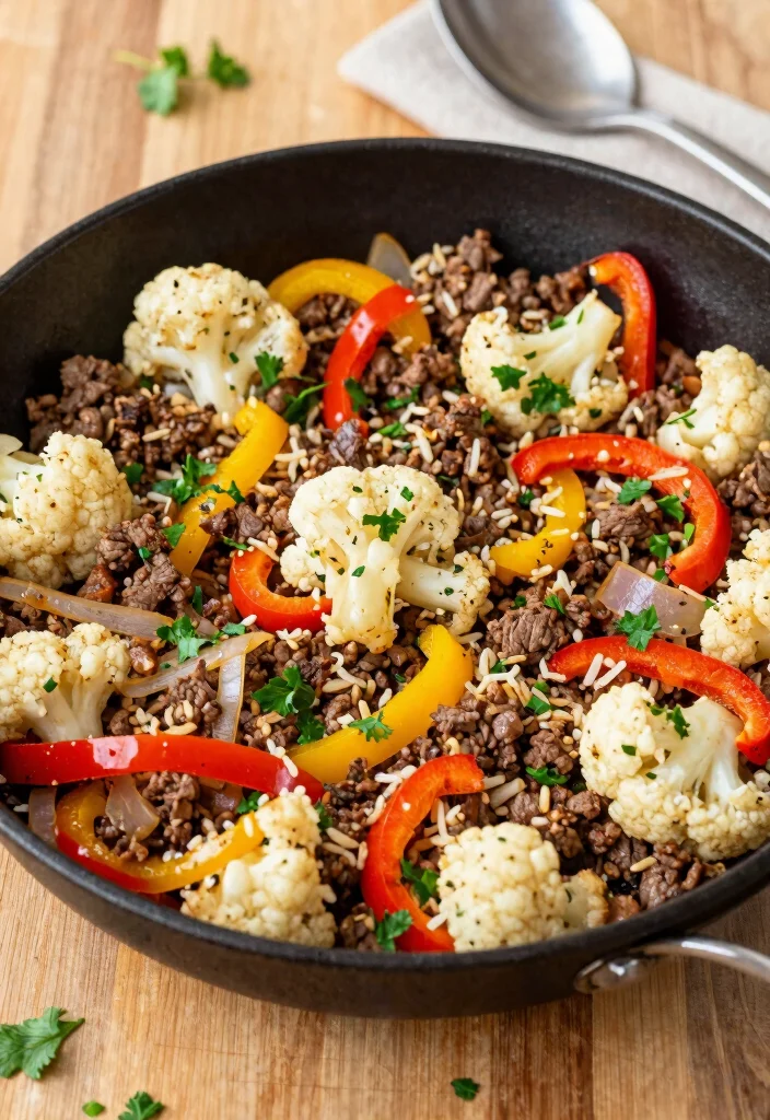 19 High Protein Low Carb Ground Beef Recipes - Versatile & Filling - 5. Beef and Cauliflower Rice Skillet 1