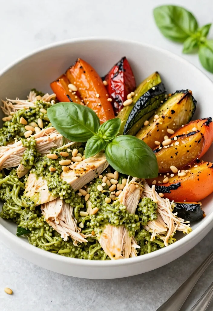 19 High Protein Low Carb Recipes Meal Prep - Sunday Cooking Ideas - 15. Pesto Chicken Bowls 1