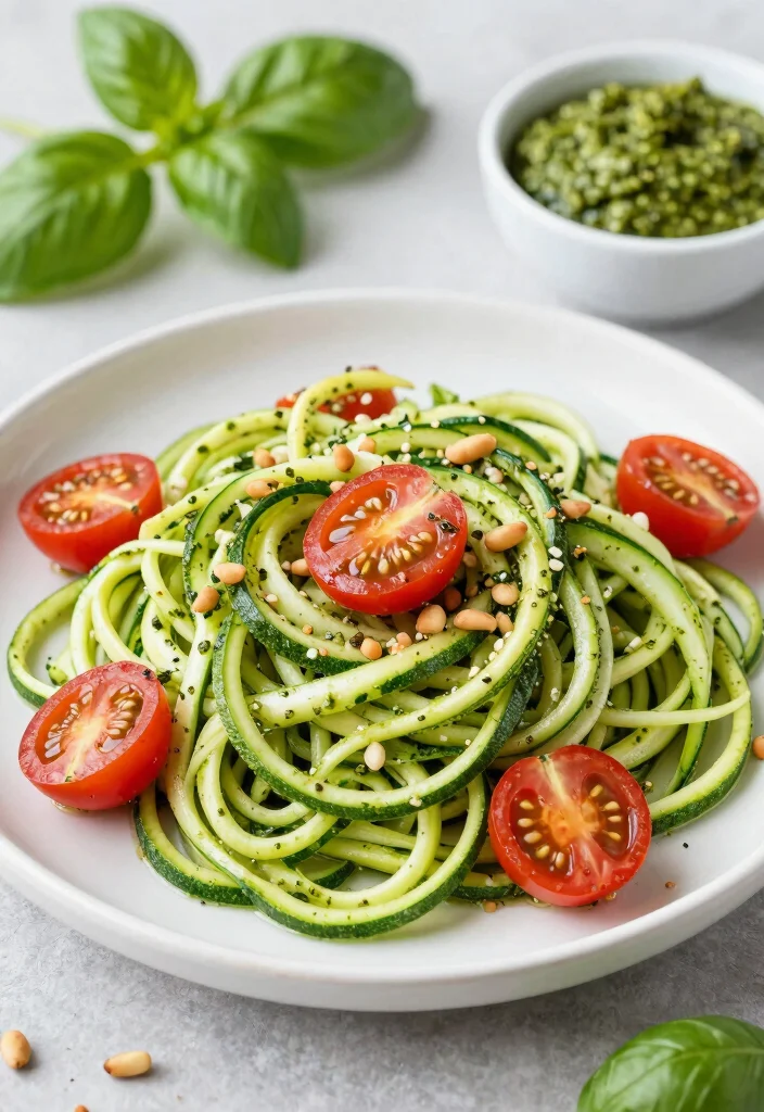 19 High Protein Vegan Recipes - Plant-Based & Filling - 15. Zucchini Noodles with Pesto 1