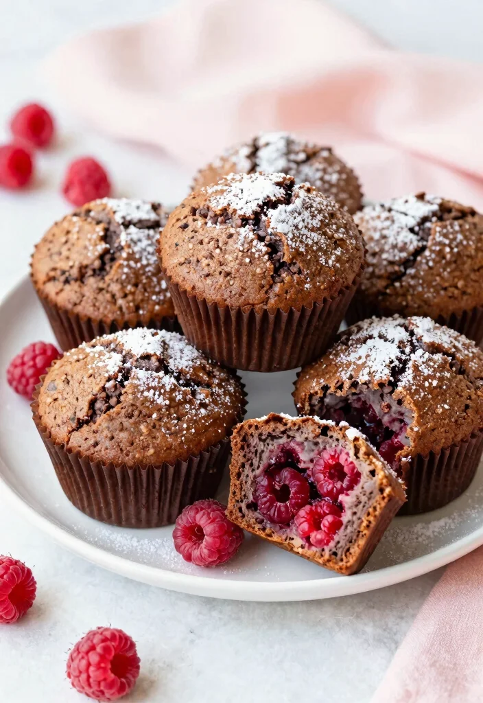 19 Low Calorie High Protein Dessert Recipes - Skinny Sweet Treats - 15. Raspberry Chocolate Protein Muffins 1