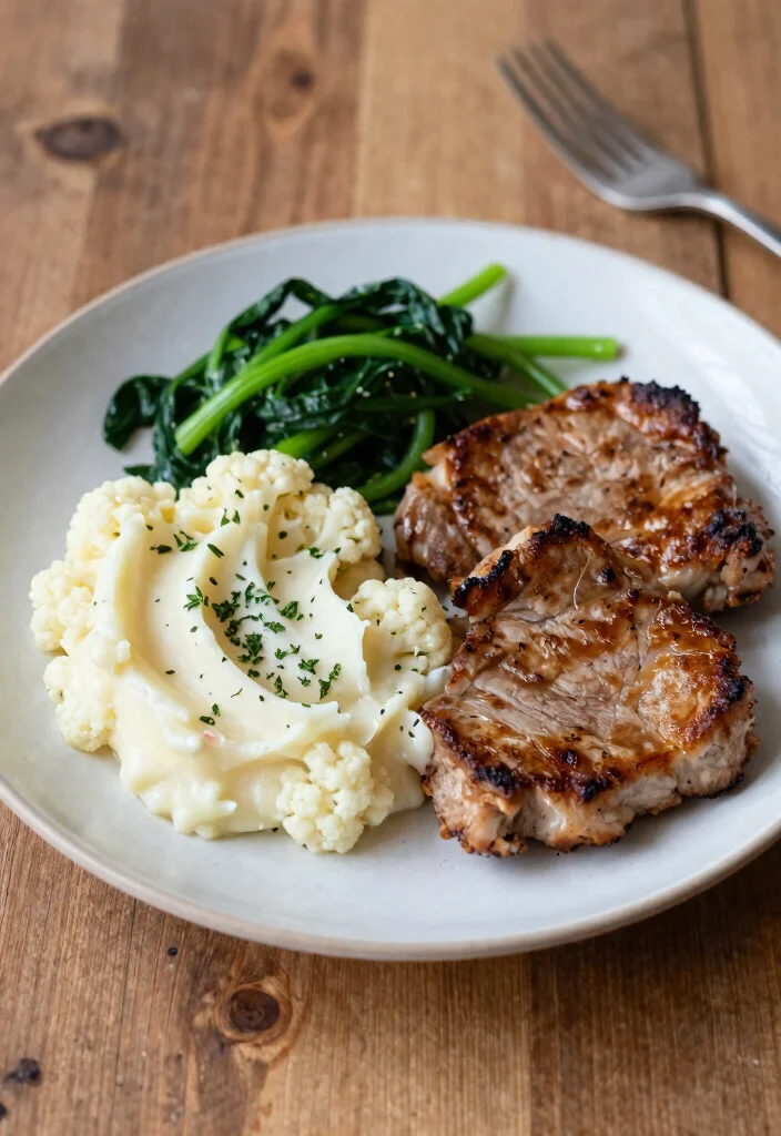 19 Low Carb High Protein Recipes Dinner - Quick Evening Dinners - 10. Pork Chops with Garlic Mashed Cauliflower 1