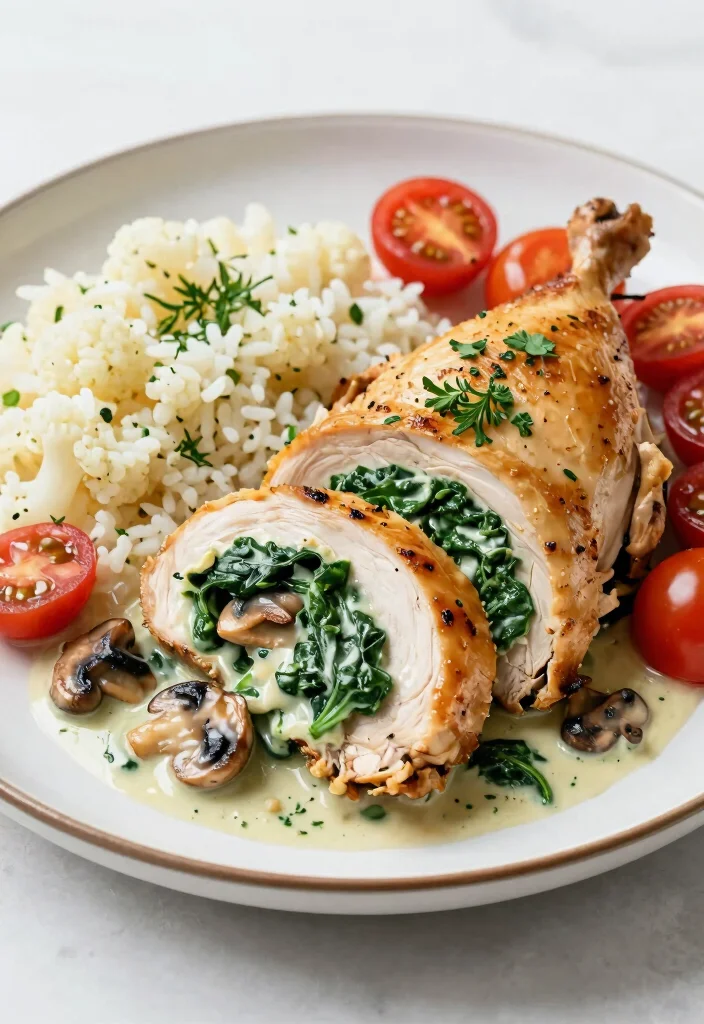 19 Low Carb High Protein Recipes Dinner - Quick Evening Dinners - 2. Creamy Spinach and Mushroom Stuffed Chicken 1